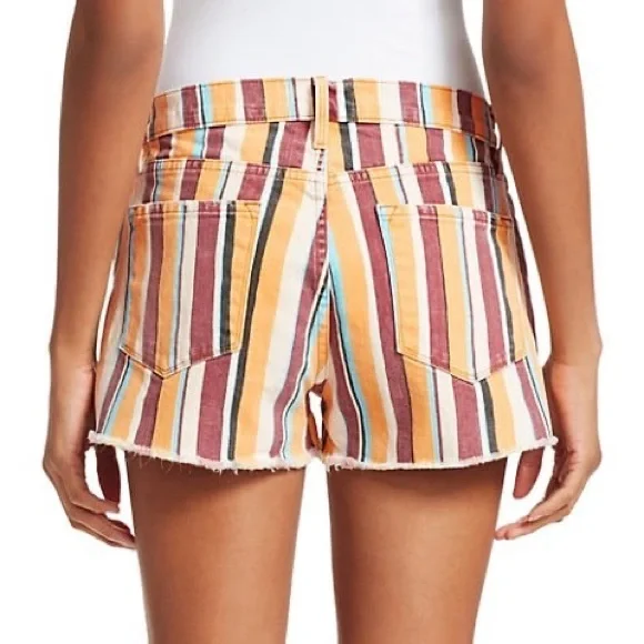 Frame Striped Raw Hem Denim Cutoff Shorts Multicolor Sz 25 NWT